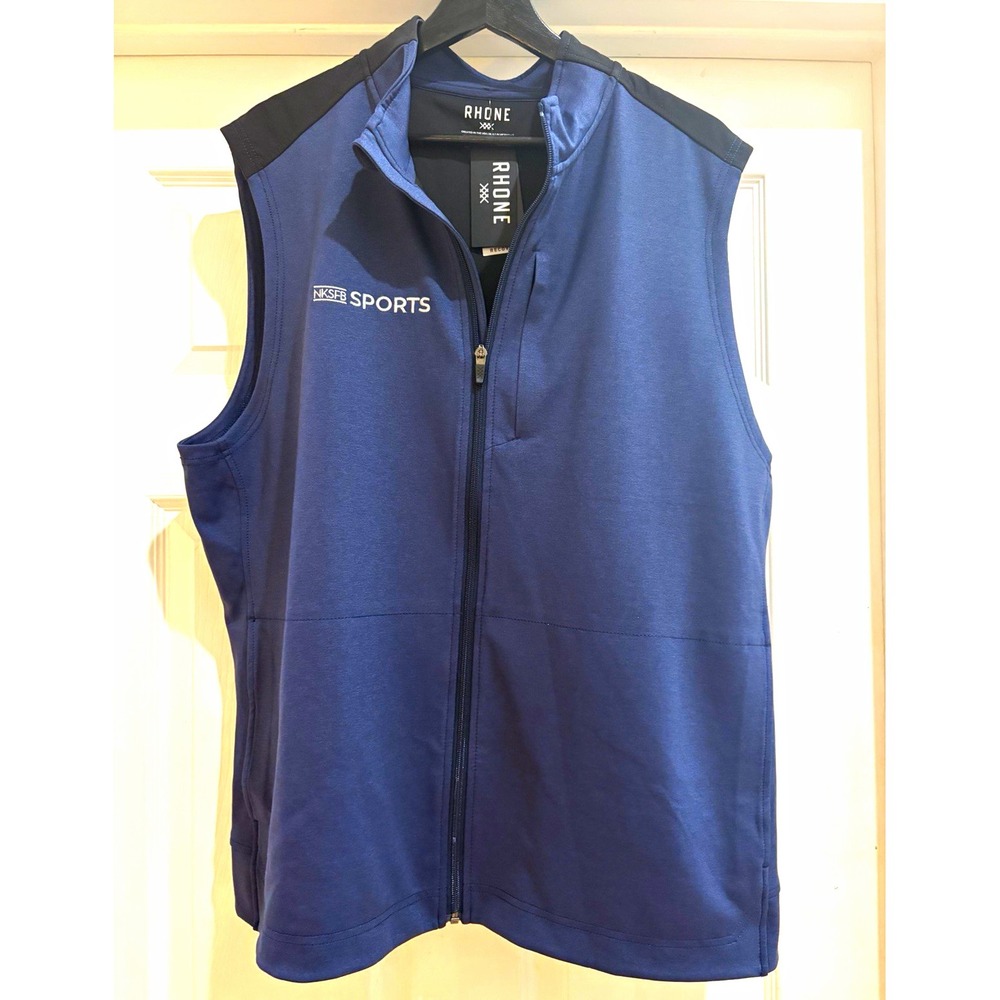 Rhone Men's Full Zip Vest Stand-Up Collar Pockets Blue/Black XXL
